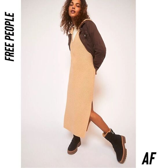 FREE PEOPLE CLAUDIA SWEATER MIDI DRESS IN TAN NEW XS - Picture 3 of 10